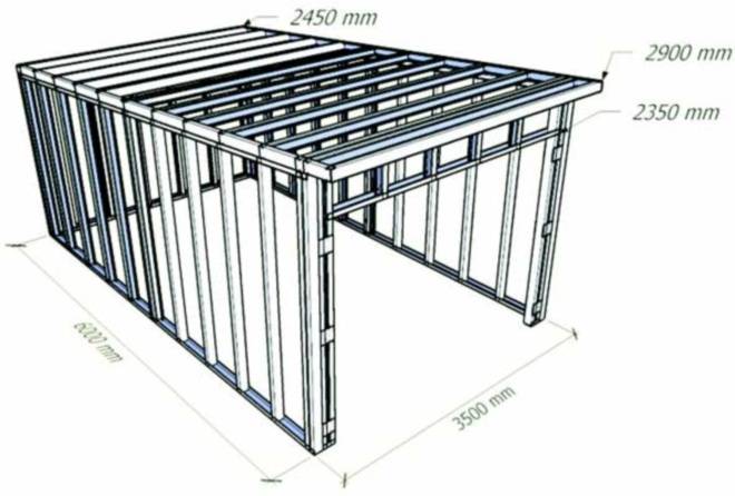 Каркас гаража из профильной трубы чертеж 4х6 односкатной