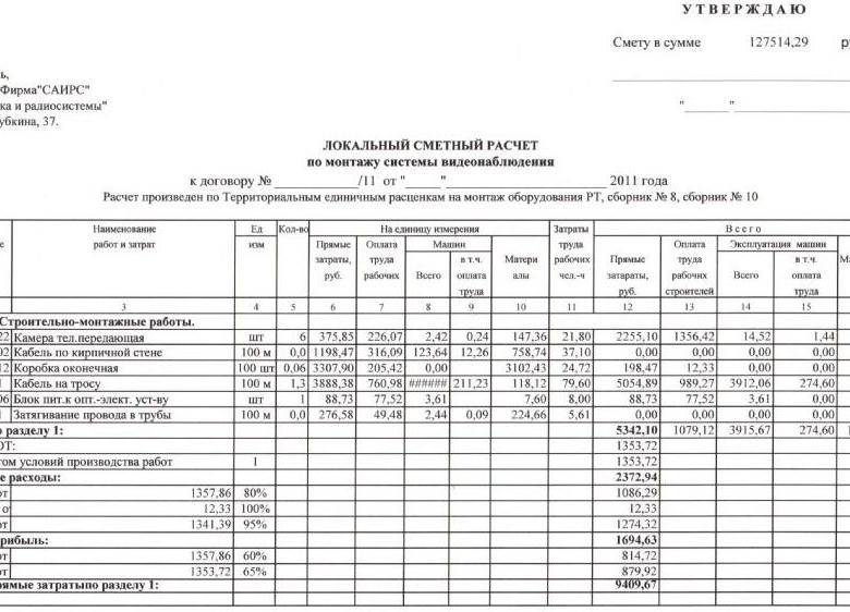 Образец сметы на скуд