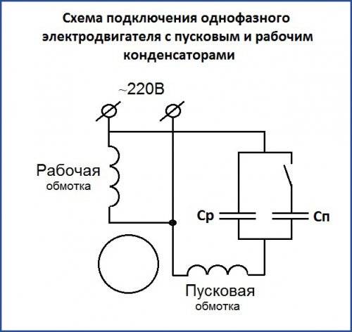 Однофазный асинхронный двигатель схема подключения