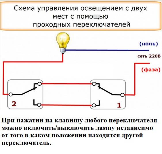 Схема подключения проходного выключателя - варианты подсоединения и правила применения
