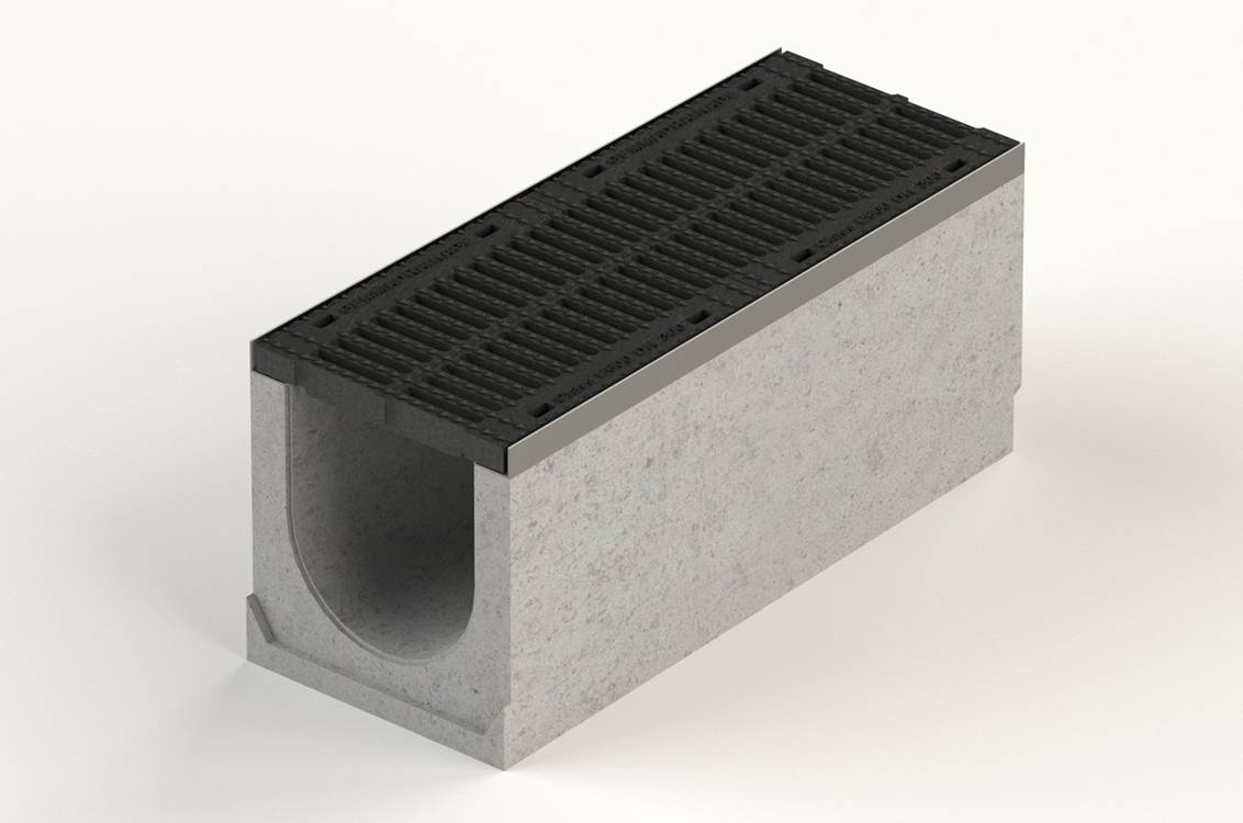 Лоток водоотводный бетонный с чугунной решеткой: установка, размеры
