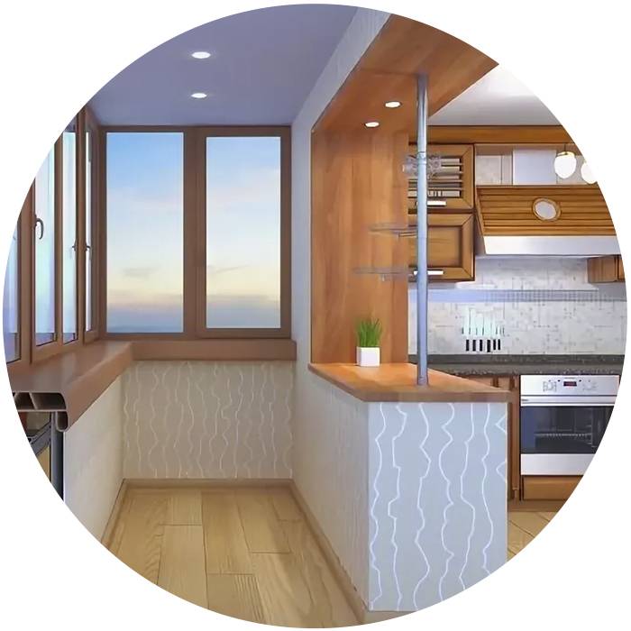 Объединение балкона и кухни, виды объединения балкона и кухни, советы по объединению балкона и кухни