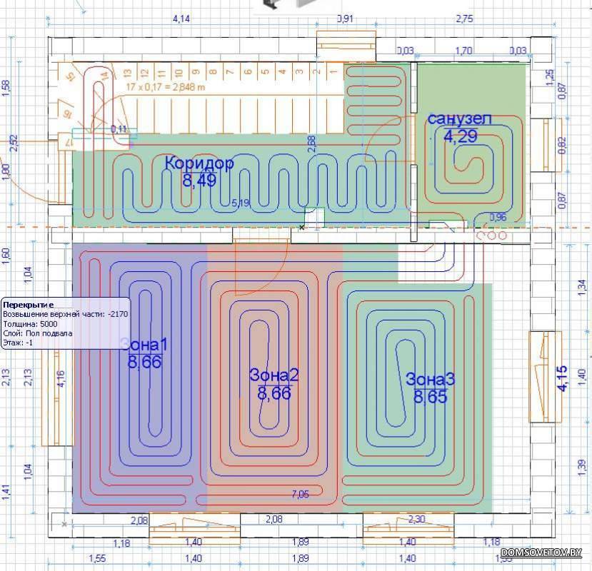 Схема укладки теплого пола улиткой с размерами - 94 фото