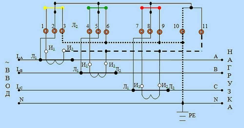 Семипроводная схема подключения счетчика через трансформаторы