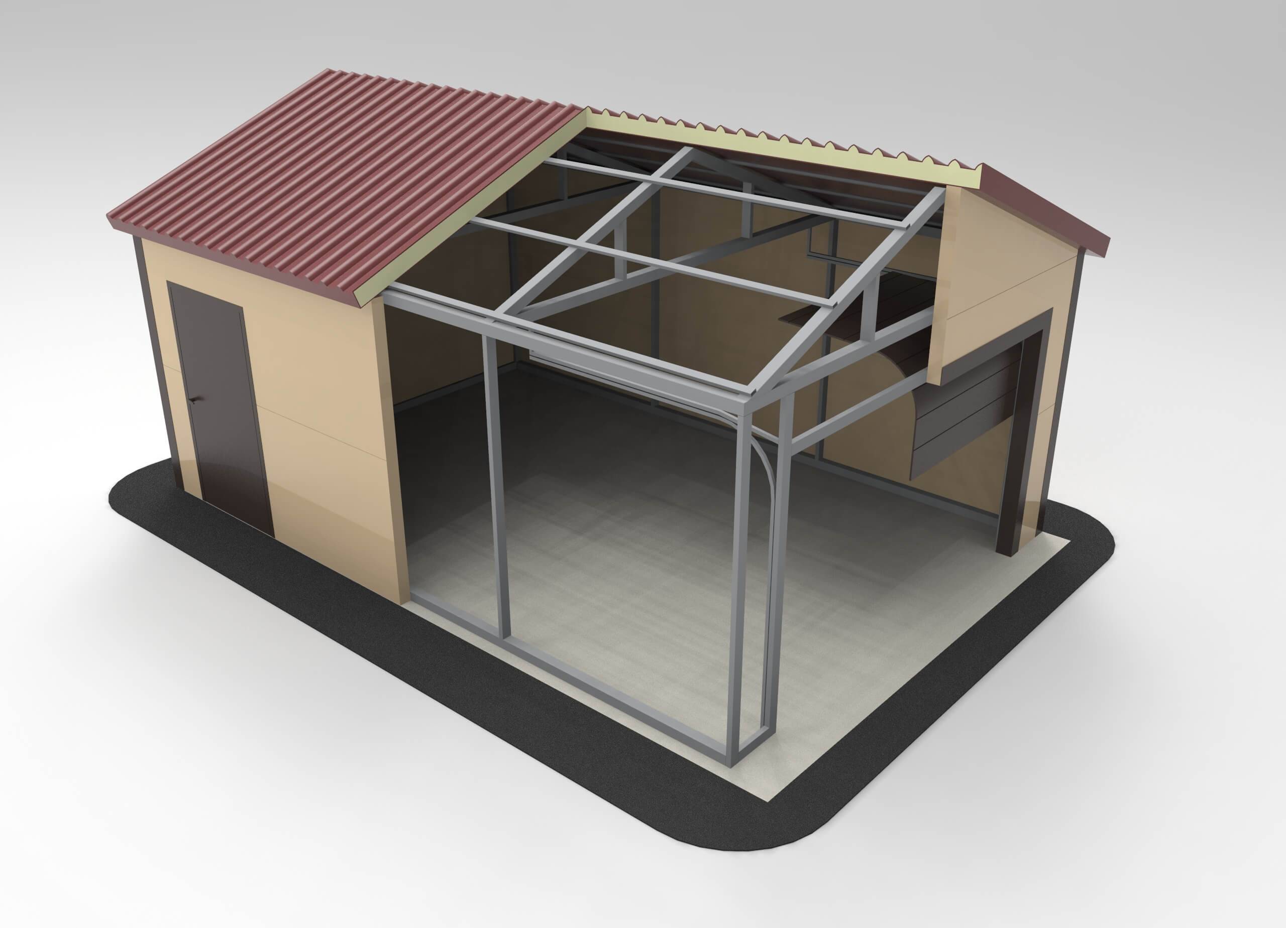 Готовый проект гаража из сэндвич панелей и металлокаркаса