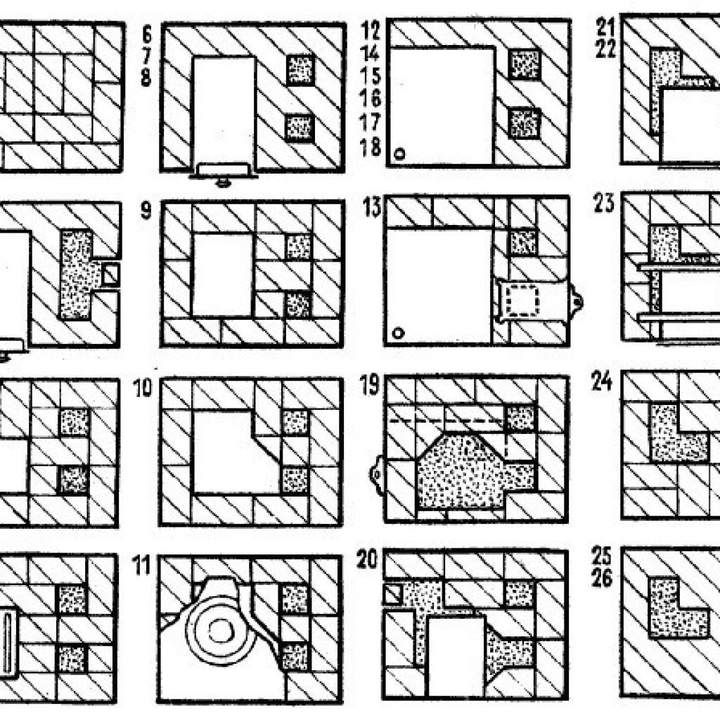 Порядовки отопительно варочных печей из кирпича с описанием и схемами