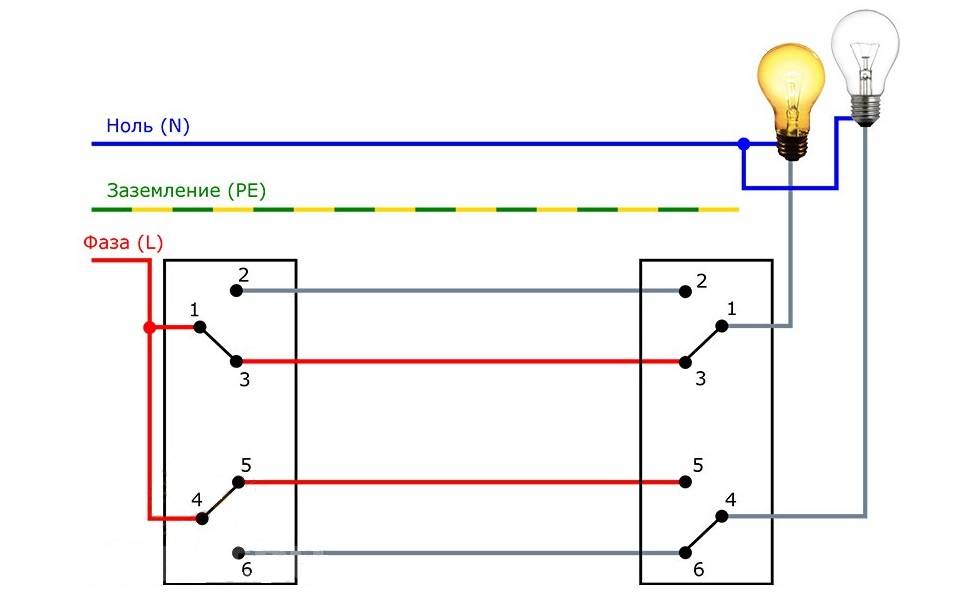 Схема подключения проходного выключателя с 2х мест – порядок работ