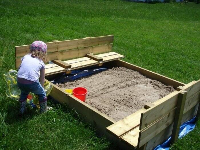 Детская песочница своими руками: фото и идеи, как построить, схемы, размеры, пошаговая инструкция, поэтапно
