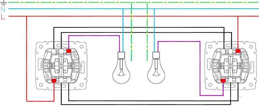 Монтаж двухклавишного выключателя света - 3 ошибки, схема, видео
