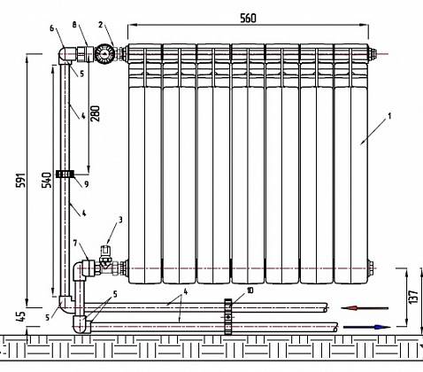 Подключение радиаторов отопления: схемы обвязки батарей