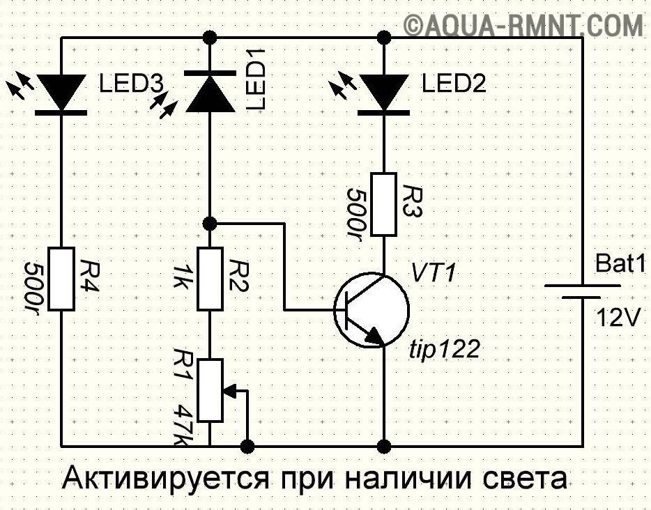 Схема день ночь на фоторезисторе