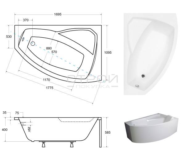 Ассиметричная ванная в угол или прямой формы из чугуна или акрила: какие размеры трапециевидной стандартной, самой большой и маленькой формы