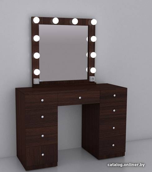 Гримерный столик с зеркалом и подсветкой: выбираем туалетный стол с тумбой, размеры моделей с лампочками 900х500х1480 и другие