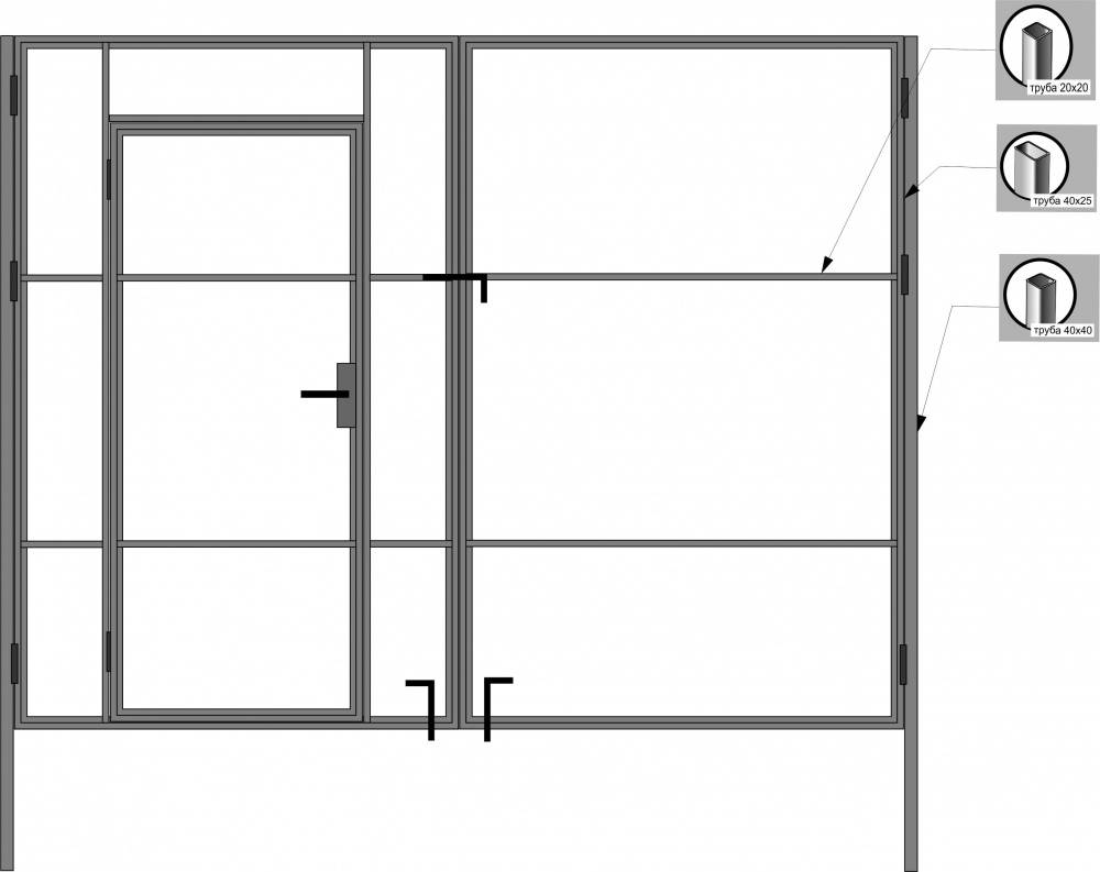 Чертежи ворот из профильной трубы с размерами