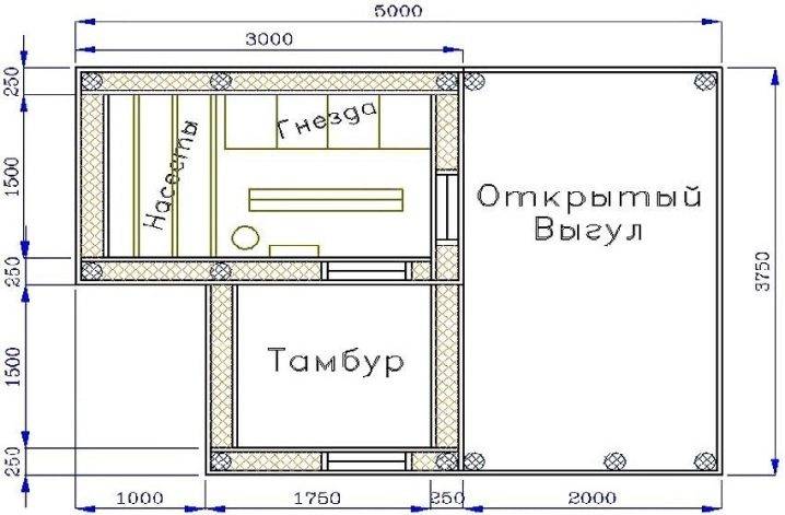 Чертеж курятника на 10 кур с размерами своими руками