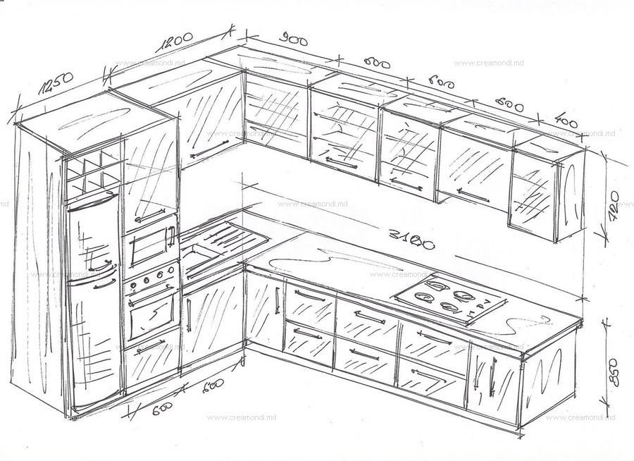 Эскиз кухни с размерами