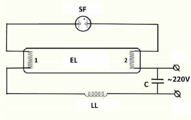 Назначение дросселя в схеме включения люминесцентной лампы