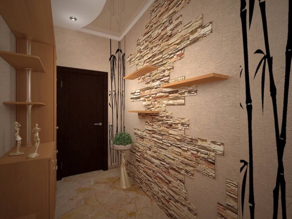 Отделка прихожей декоративным камнем и обоями фото (44 фото): дизайн коридора с искусственным камнем