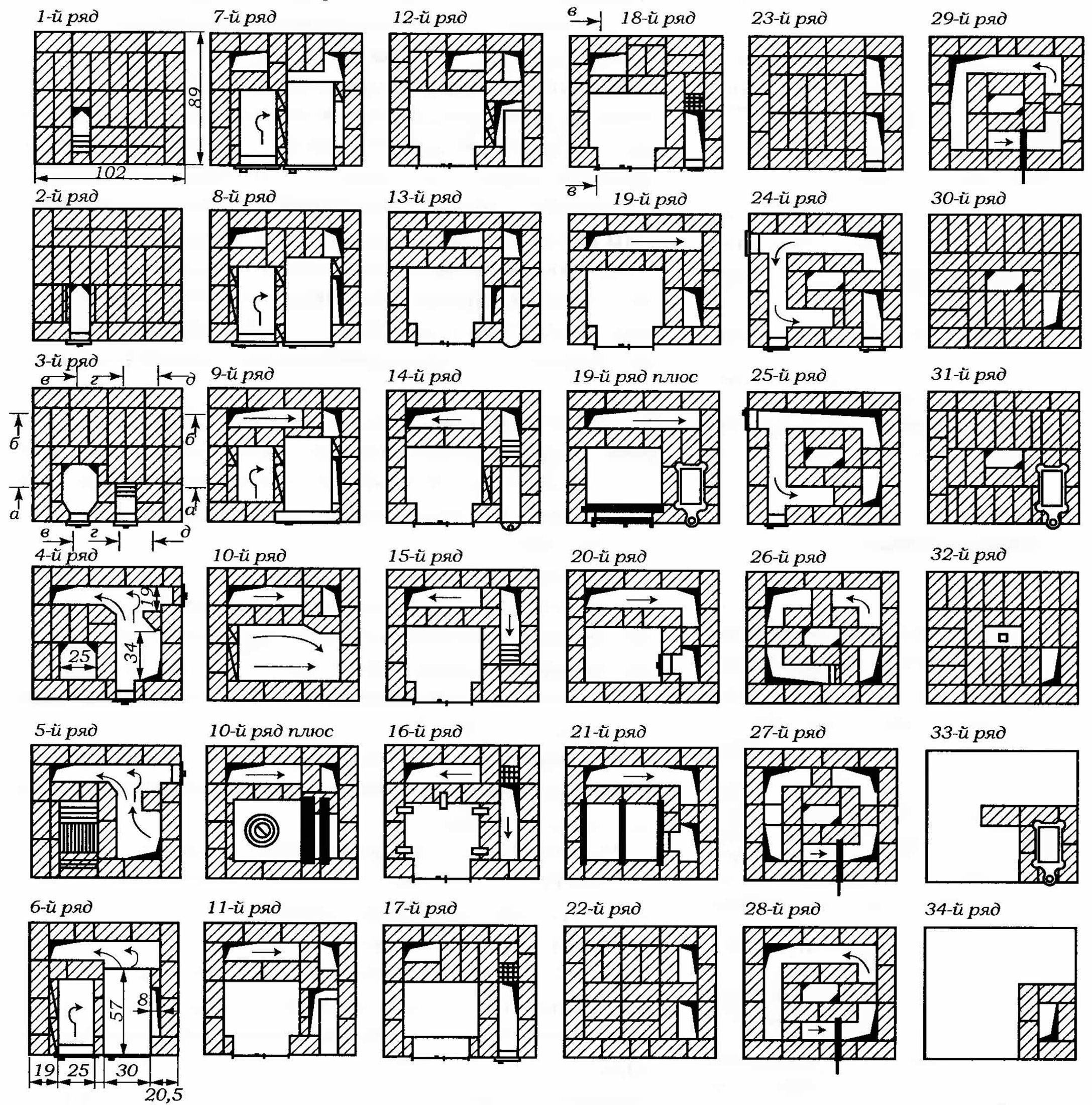 Чертежи печи из кирпича для дома