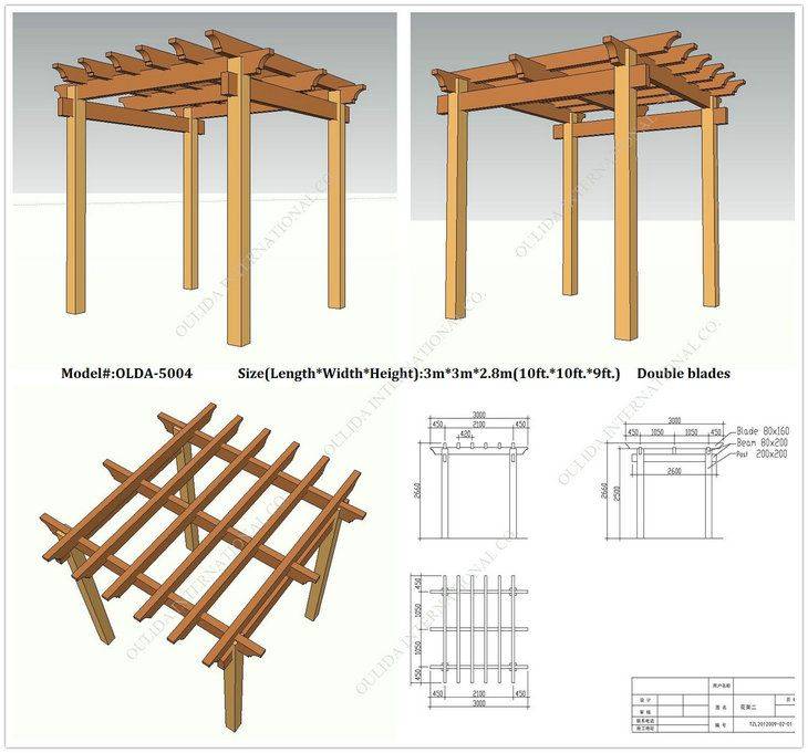 Чертеж перголы из дерева с размерами